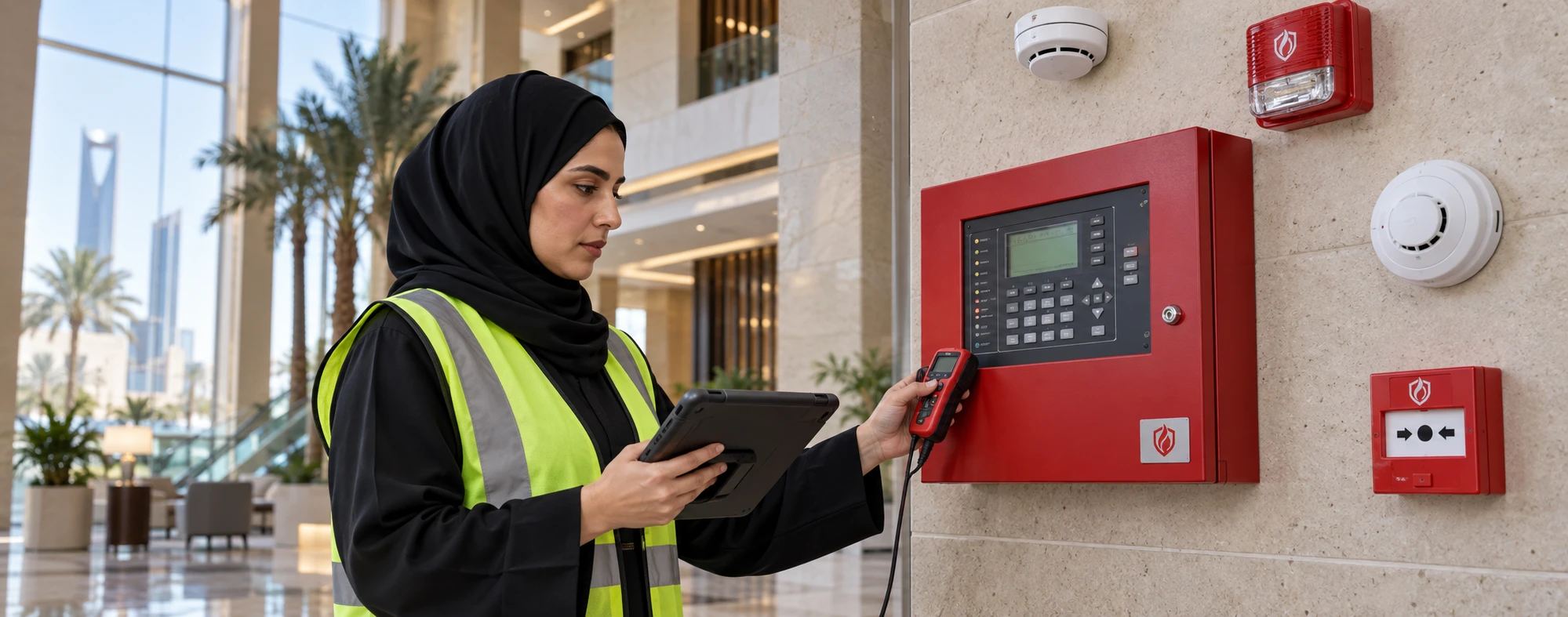 Overseas engineer commissioning LOONG fire alarm products