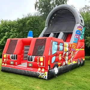 0.55mm PVC Inflatable Dry Slide for Kids Commercial Inflatable Fire Station Fire Truck Inflatable House Castle Slide with Blower