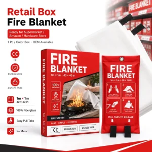 1*1m CE Certified Fiberglass Fire Blanket Retail Box Pack No Mess Pull Tabs for Kitchen Safety