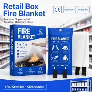 1*1m CE Certified Fire Blanket Fiberglass PVC Soft Bag Color Box for Kitchen Oil Fire Protection