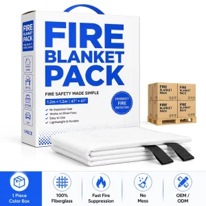1*1m Fiberglass Emergency Fire Blanket Single Pack Color Box for Kitchen Grease Fire and BBQ Safety Supply