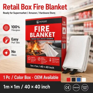 1*1m Fiberglass Fire Blanket CE Certified Carton Packing Single Color Box for Safety Supply