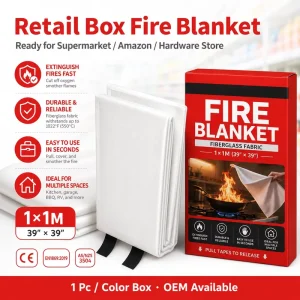 1*1m Fiberglass Fire Blanket CE Certified Color Box German EPR Packaging Support