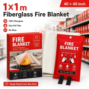 1*1m Fiberglass Fire Blankets CE Certified Retail Carton Packing