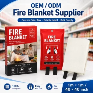 1*1m Fiberglass Fire Blankets with Retail Color Box PVC Soft Bag CE Certified