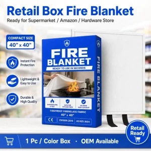 1*1m Fire Blanket CE Certified Fiberglass Single Pack Retail Box German EPR Packaging Available