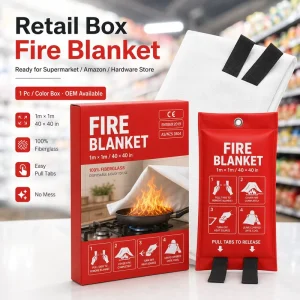 1*1m Fire Blanket Fiberglass PVC Soft Bag Retail Box CE Certified No Chemical No Mess Safety Blanket