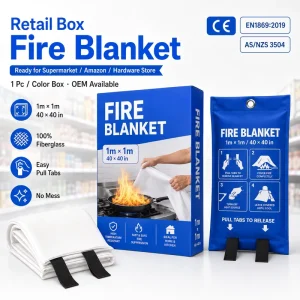 1*1m Fire Blankets CE Certified 100% Fiberglass Color Box Packing