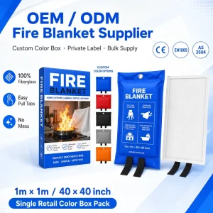1*1m Kitchen Emergency Fire Blanket Fiberglass Retail Color Box Pack for Grease Fire Home and Office Safety