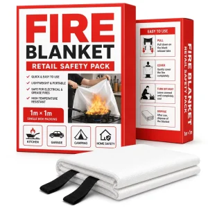 1*1m Kitchen Fiberglass Fire Blanket Single Pack Retail Bo* Emergency Fire Suppression Blanket for Home BBQ RV