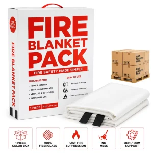 1*1m Kitchen Fire Suppression Blanket Fiberglass Fire Blanket Retail Bo* for Supermarket Private Label Supply