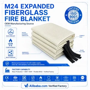 1*1m M24 Expanded Fiberglass Fire Blanket Factory Supply Custom Size Custom Packaging