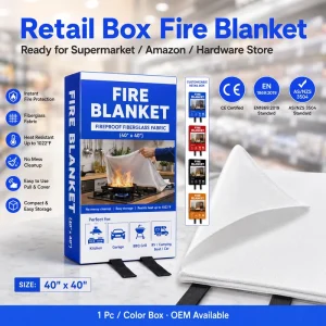 1*1m Silicone Coated Fire Blanket CE Certified Fiberglass Single Color Box Pack