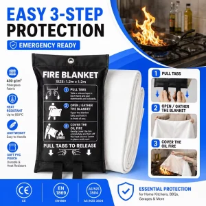 1.2*1.2m Emergency Fire Blanket 100% Fiberglass Fabric PVC Pouch for Kitchen BBQ Garage Safety