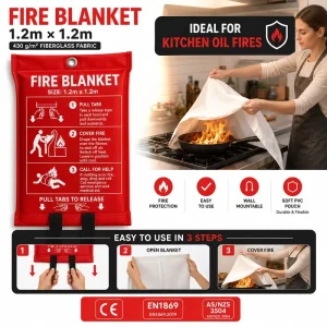 1.2*1.2m Fiberglass Fire Blanket 430gsm PVC Soft Pouch for Fire Safety with OEM Service