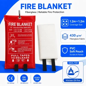 1.2*1.2m Fire Blanket 430g Fiberglass Fabric PVC Soft Bag for Home Hotel Office Safety