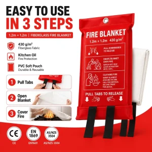 1.2*1.2m Fire Blanket 430gsm Woven Fiberglass with PVC Pouch for Restaurant Kitchen Safety