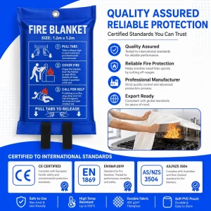1.2*1.2m Fire Blanket Manufacturer 430gsm Fiberglass PVC Bag for Export Retail Pack Supply Source Factory