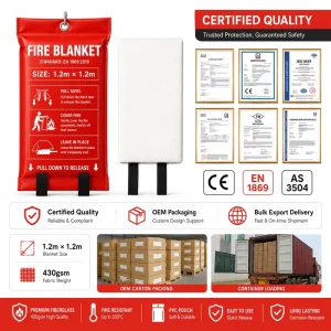 1.2*1.2m Fire Blanket for Kitchen Oil Fires 430gsm Fiberglass PVC Soft Pouch