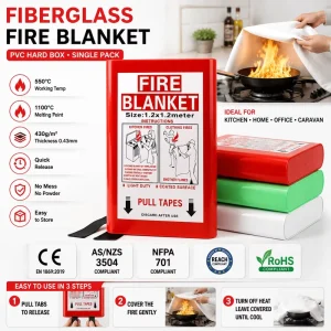 1.2*1.2m PVC Hard Box Fire Blanket 0.43mm Fiberglass for Home Commercial Kitchen Protection