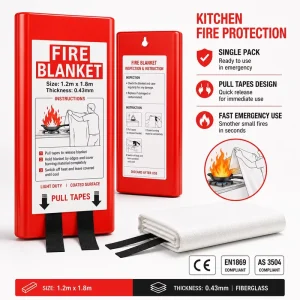 1.2*1.8m Fiberglass Fire Blanket PVC Hard Box Kitchen Grease Fire Suppression Supplier