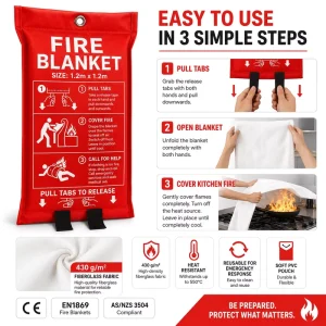 1.2m * 1.2m Emergency Fire Suppression Blanket 430gsm Fiberglass PVC Bag for Safety Distributors