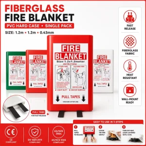 1.2m * 1.2m Fire Blanket Single Pack PVC Hard Case 0.43mm Fiberglass Emergency Fire Control