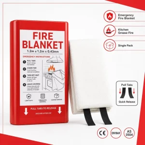 1.2m * 1.2m Kitchen Fire Blanket PVC Box 430gsm Fiberglass Cloth Quick Pull Tabs Design