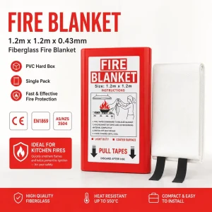 1.2m * 1.2m PVC Hard Box Fire Blanket Quick Release Pull Tabs for Home and Office Safety