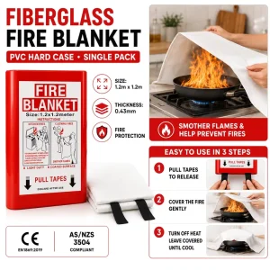 1.2m * 1.2m Single Pack Fire Blanket PVC Hard Box for Home Kitchen Fire Emergency Use