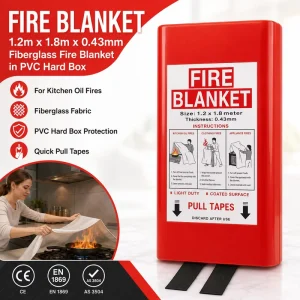1.2m * 1.8m Kitchen Fire Blanket PVC Box 430gsm Fiberglass Cloth Quick Pull Tabs Design