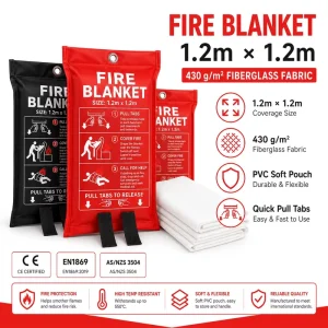 1.2m Fiberglass Emergency Blanket 430gsm Fire Resistant Fabric with PVC Pouch and Pull Straps