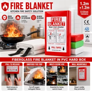 1.2m Fire Blanket PVC Hard Case Fiberglass Emergency Safety Blanket for Kitchen Hotel Office