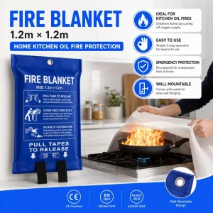 1.2×1.2m 430gsm Fiberglass Fire Blanket Single Pack PVC Soft Pouch for Kitchen Oil Fire Safety OEM Bulk Supply