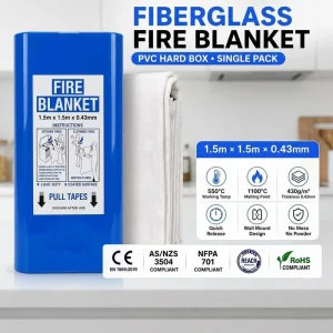 1.5*1.5m Fiberglass Fire Blanket PVC Hard Box AS NZS 3504 OEM