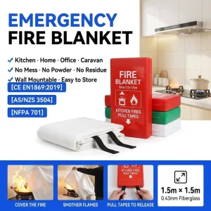 1.5*1.5m Fire Blanket PVC Hard Case OEM Label Fiberglass Kitchen Safety Blanket Supplier
