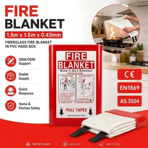 1.5*1.5m Fire Suppression Blanket PVC Hard Box Office Kitchen Warehouse Safety CE EN1869 0.43mm
