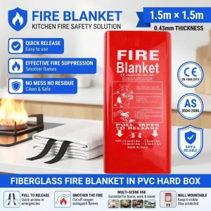 1.5m * 1.5m Fiberglass Fire Blanket PVC Hard Box CE EN1869 Commercial Kitchen Safety Supply