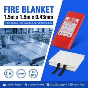 1.5m * 1.5m Fire Blanket Single Pack PVC Hard Case 0.43mm Fiberglass Emergency Use