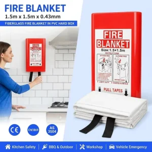 1.5m * 1.5m Kitchen Fire Blanket EN1869 Fiberglass PVC Box Single Pack Retail Ready