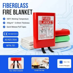 1.5m * 1.5m Kitchen Fire Blanket PVC Box 430gsm Fiberglass Cloth Pull Tabs Single Pack