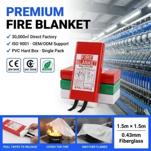 1.5m * 1.5m PVC Hard Box Fire Blanket Quick Release Pull Tabs for Hotel Property Safety