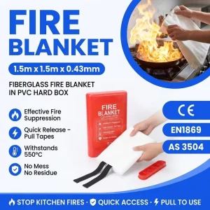 1.5m PVC Hard Box Fire Blanket Wall Mount Fiberglass Cloth Kitchen Safety Product Export