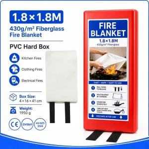 1.8*1.8m Fiberglass Fire Blanket for Kitchen Oil Fire PVC Hard Box CE EN1869 Bulk Supplier B2B Supply