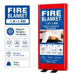 1.8*1.8m Fire Blanket with Durable PVC Hard Box 430gsm Fiberglass for Long Term Storage and Wall Mount Safety Kit