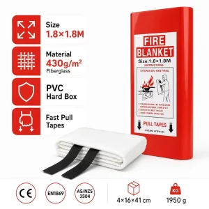 1.8*1.8m PVC Hard Box Fire Blanket 0.43mm Fiberglass for Hotel Restaurant Workshop Use