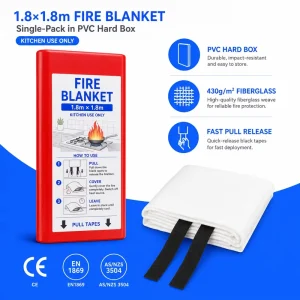 1.8m * 1.8m Fiberglass Fire Suppression Blanket PVC Box for Large Coverage Fire Control