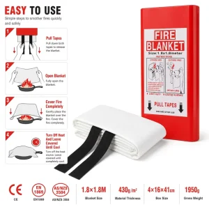 1.8m * 1.8m Fire Blanket Single Pack PVC Hard Case 0.43mm Fiberglass Emergency Use