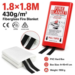 1.8m * 1.8m Large Fire Blanket PVC Box 430gsm Fiberglass Cloth Quick Pull Tabs Design