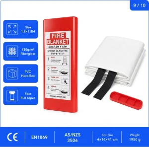 1.8m PVC Hard Box Fire Blanket Wall Mount Fiberglass Cloth Kitchen Safety Product Export